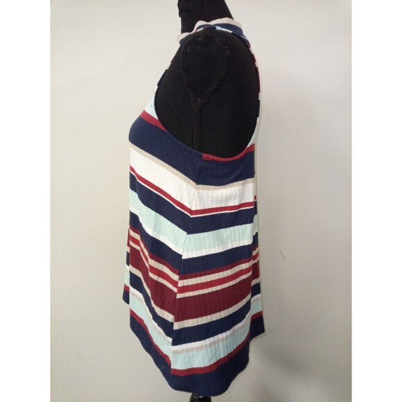 Almost Famous Junior's Multicolored Red Blue Striped Tank Top Size Medium - Picture 2 of 7